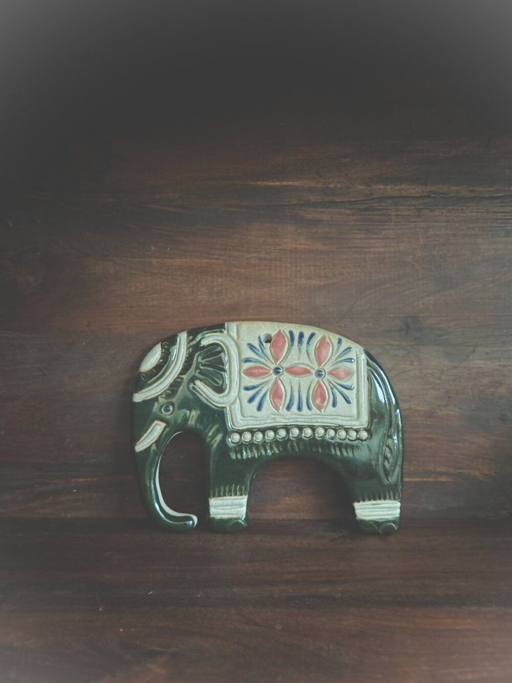 Ceramic Elephant Wall Hanging Boho Folk Art Decor